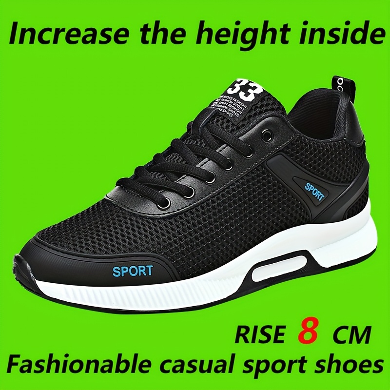 TEMU Men's 8cm Height-increasing Shoes, 8cm/6cm Invisible Insoles, Autumn Korean-style Fashion Casual Sneakers, Mesh Breathable Sneakers, Trendy