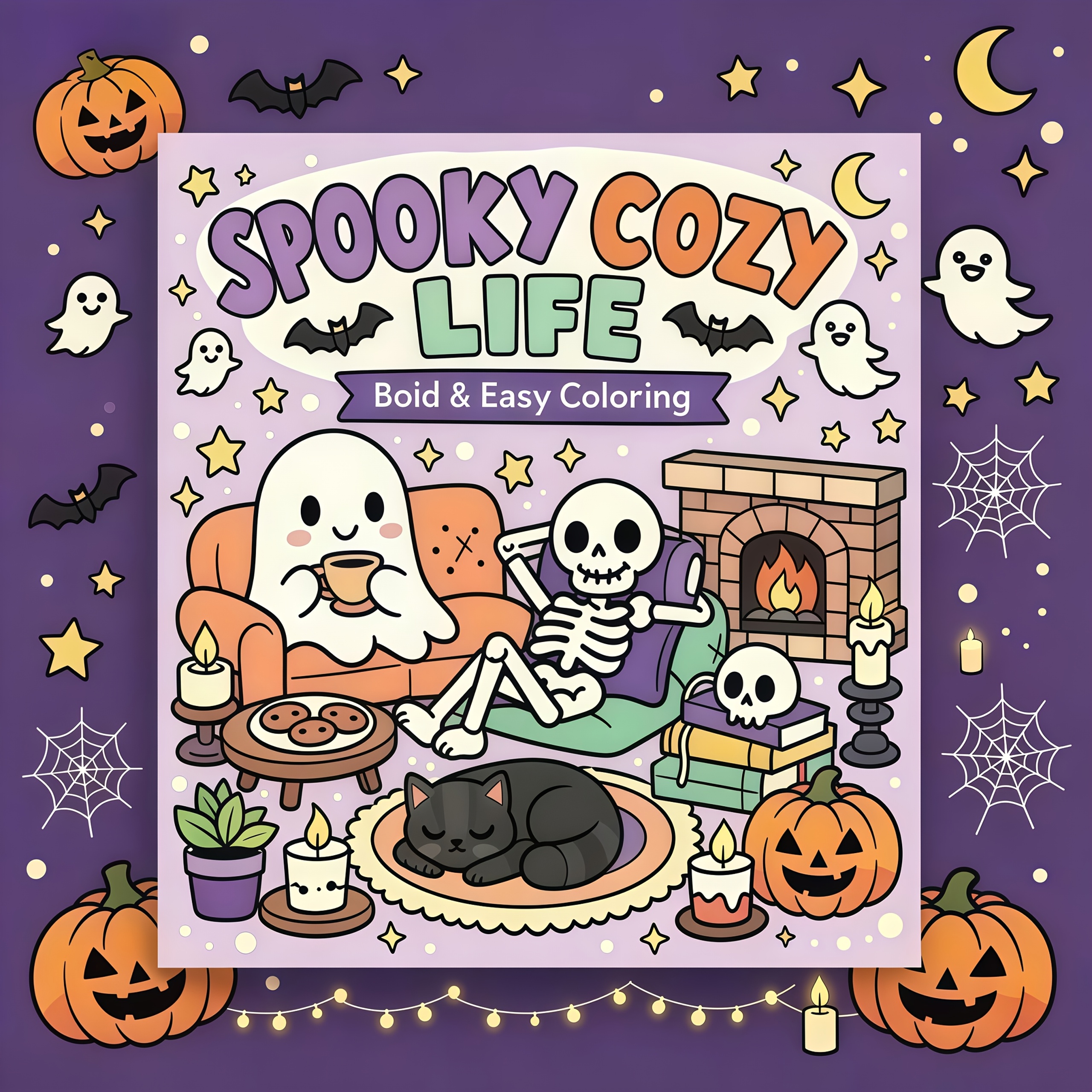 TEMU 1pc 24-page Halloween Coloring Book, Measuring 7.8in X 7.8in, Featuring Adorable , Bats, Smiling Pumpkins, Friendly , Kittens
