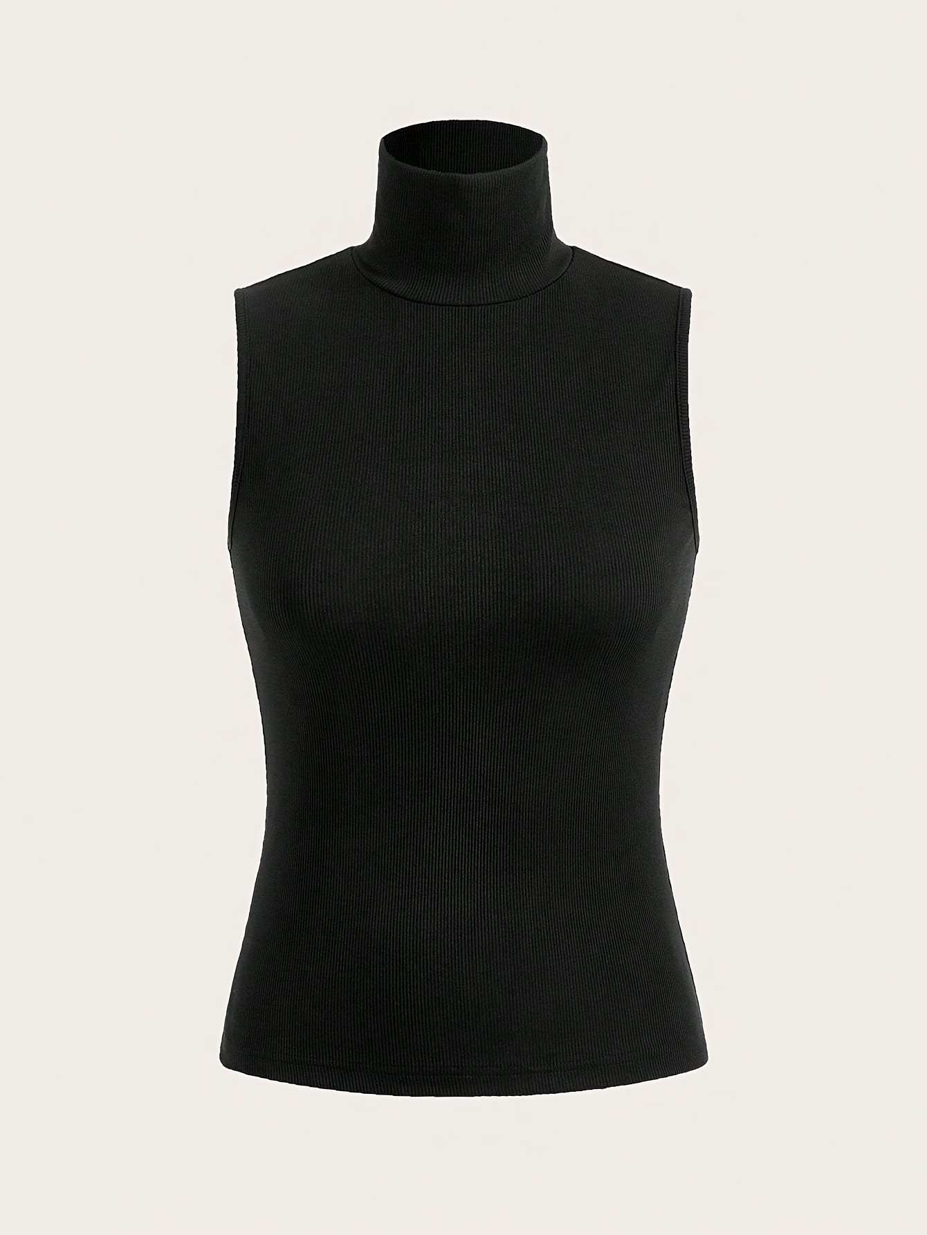 Ribbed Vest High Neck Vests Ladies Women's Elegant High-Neck