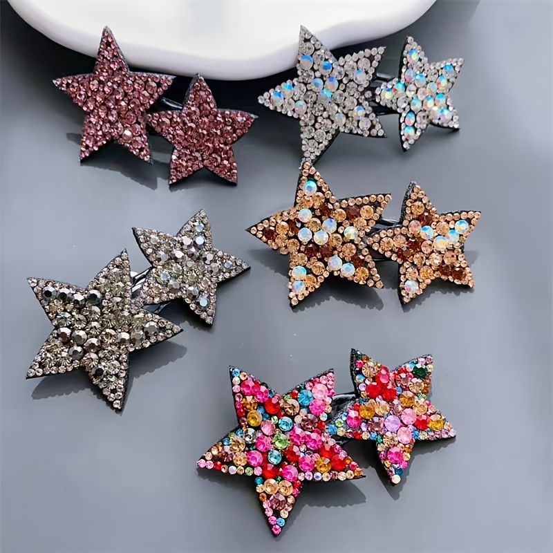 Image of 5pcs Sparkling Rhinestone Star Hair Clips For Women, High-end Feel Bangs And Side Hair Clips, Elegant Back Of Head Hair Bb Clips, Hair Accessories, Gift For Eld, Gift For Ramadan