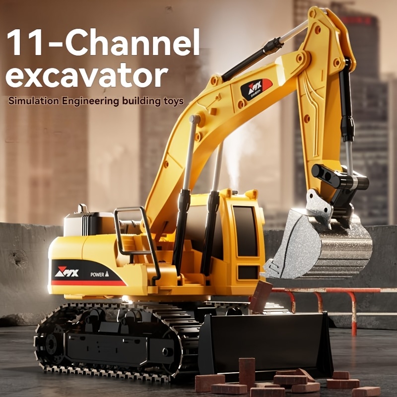 JOVOW Remote Control Excavator Toy RC Track Tractor With Metal Shovel, Light And Sound Effect Spray Function 680 Degree Rotation 2.4Ghz Suitable For 6-year-old Boys Building Toys Perfect Birthday Gift