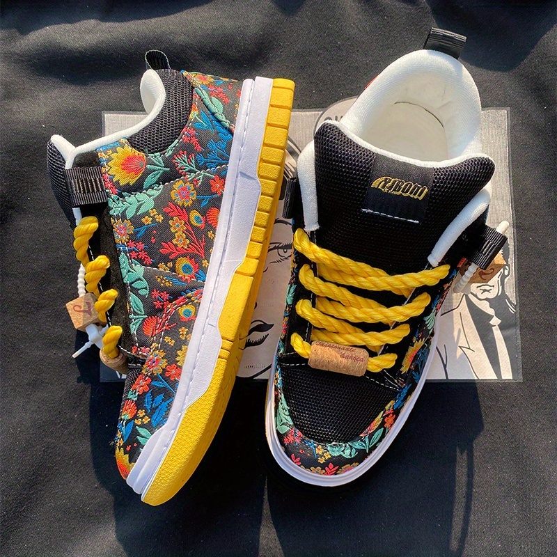 TEMU Men's Low-top Sneakers, Plant Floral Pattern, Casual Footwear, Trendsetting Versatile Men's Athletic Shoes