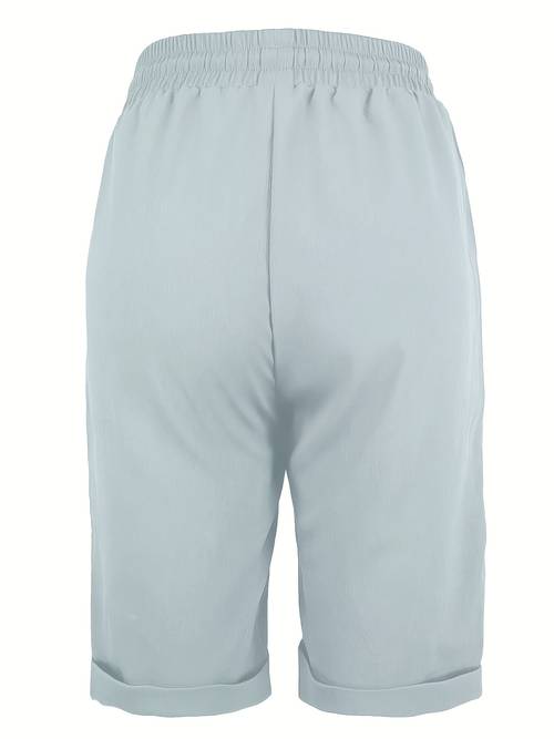 drawstring pocket solid color spring autumn fashionable casual capri straight leg pants