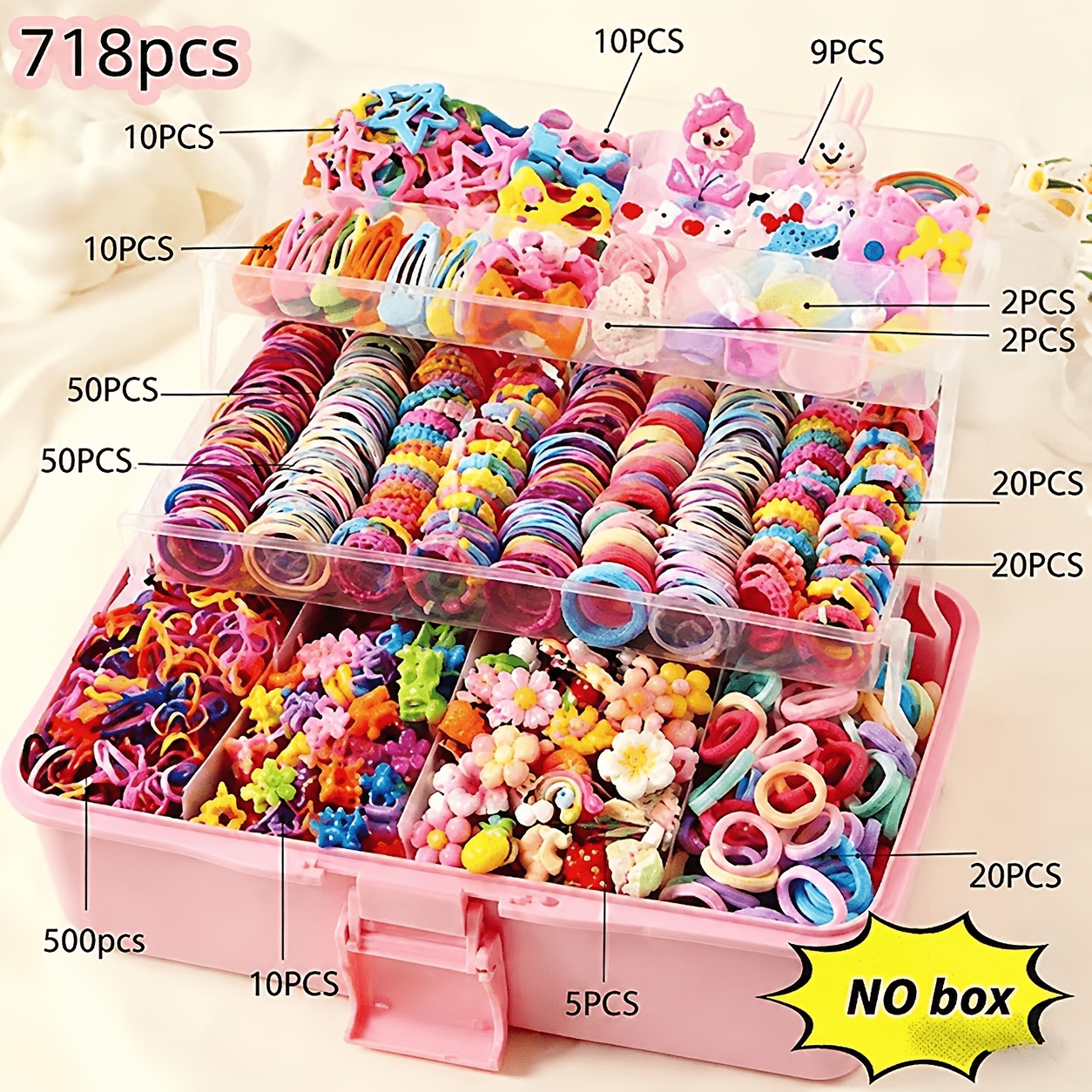 718pcs hair accessory set   500 headbands 50 headbands 10 hair clips 10 clips   clips 9 cartoon clips 2 bow tie additions 2 floral additions 20 headbands 10 mini clips and 5 floral additions