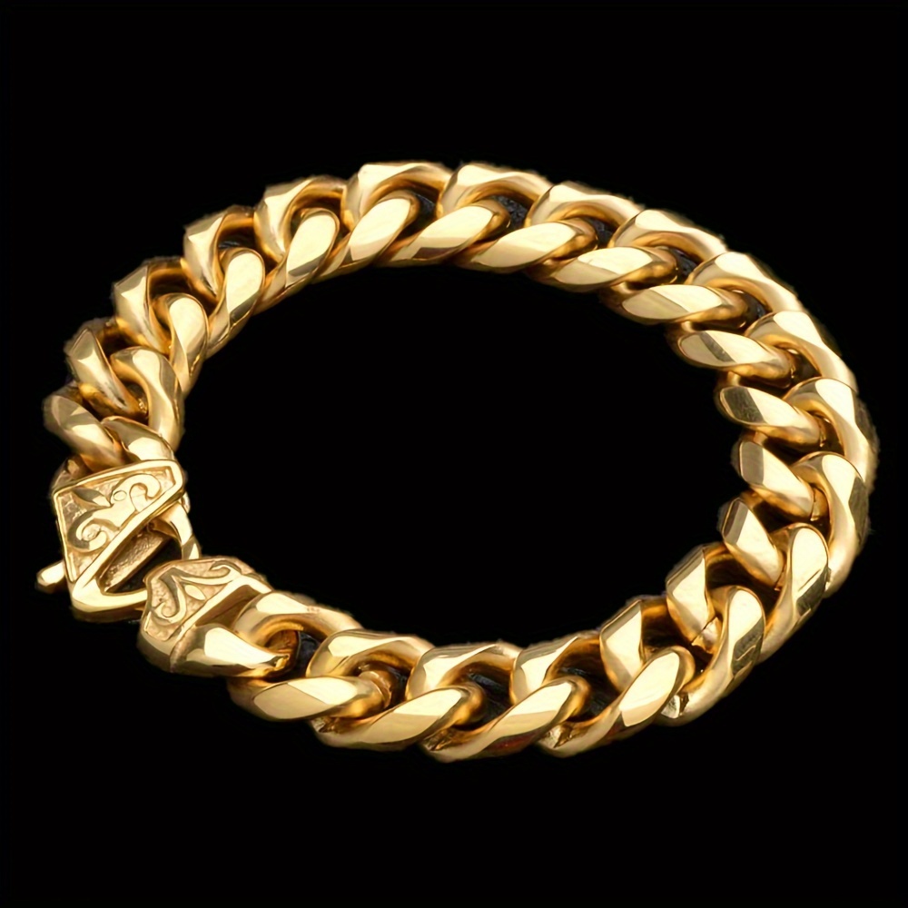 

1pcs Miami Cuban Link Chain Bracelet For Men 18k Gold Plated Stainless Steel Curb Punk Bracelet