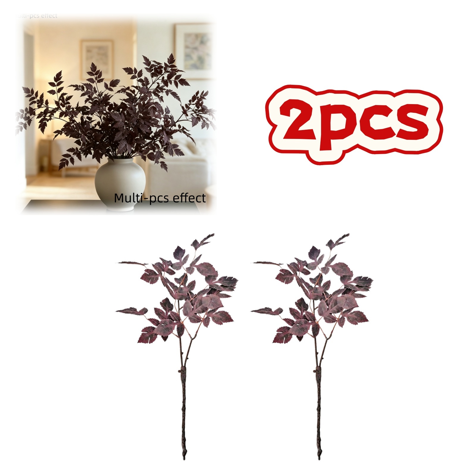 TEMU 2pcs Feuilles de artificielles réalistes vintage de couleur violet, pliables et modifiables , matériel d'arrangement floral exclusif pour fête