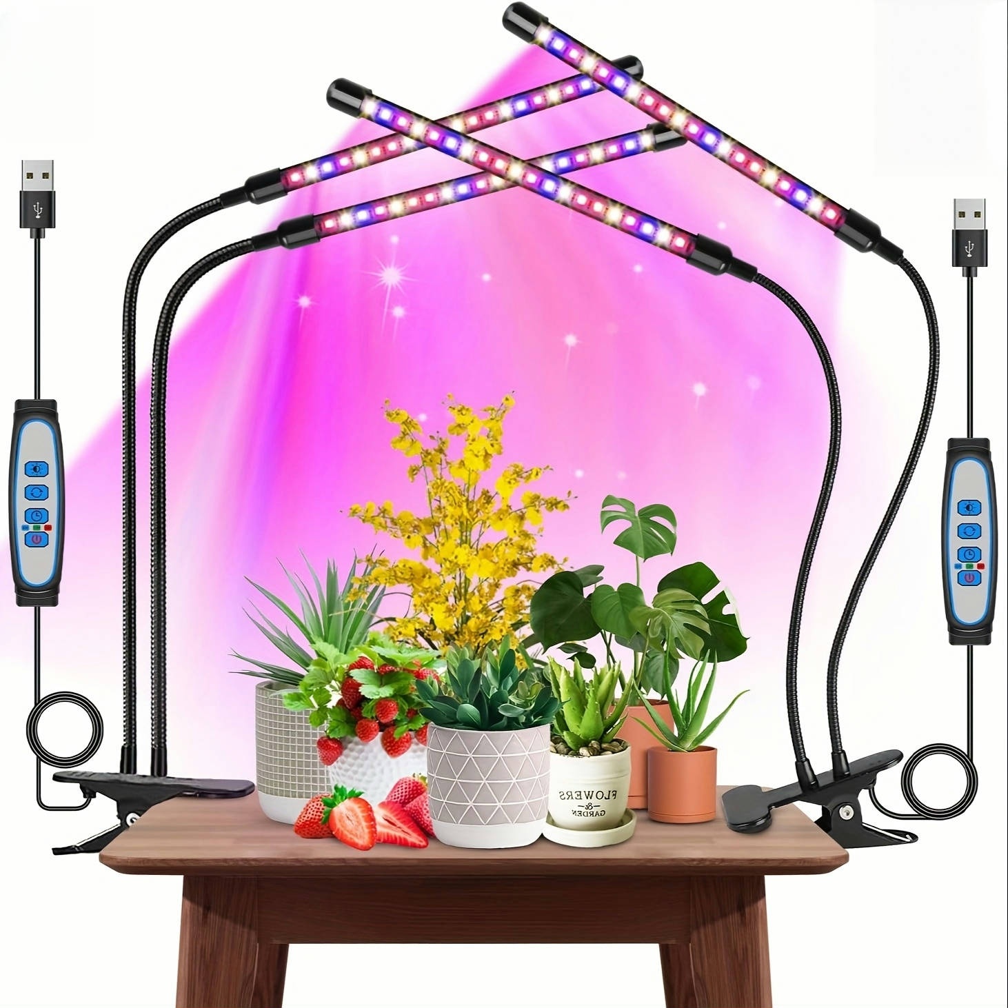 TEMU 1/2/3/4pcs 1pc-2Pack 2pcs-2Pack Lampe de Croissance LED, Lampe Végétale à Spectre Complet, Col de Cygne à 360°, Lumière Rouge et Bleue Alimentée