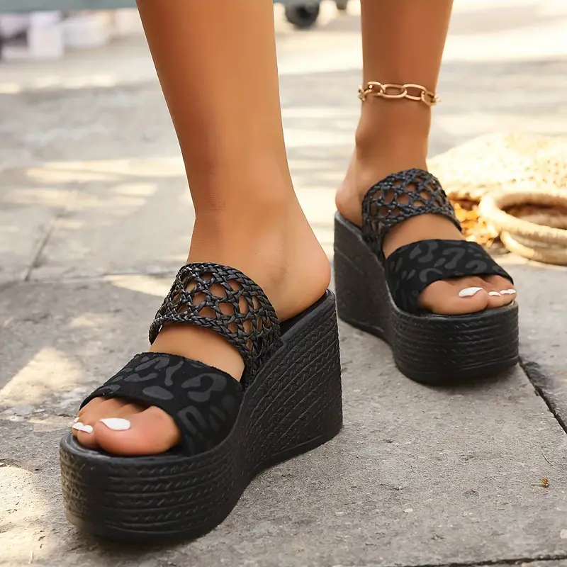 womens fashion wedge sandals hollow out toe slip on platform heels casual summer outdoor sandals details 3
