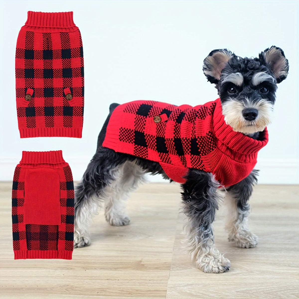 

1pc Christmas Pet For Small Check Turtleneck Knitwear Dog Clothes For