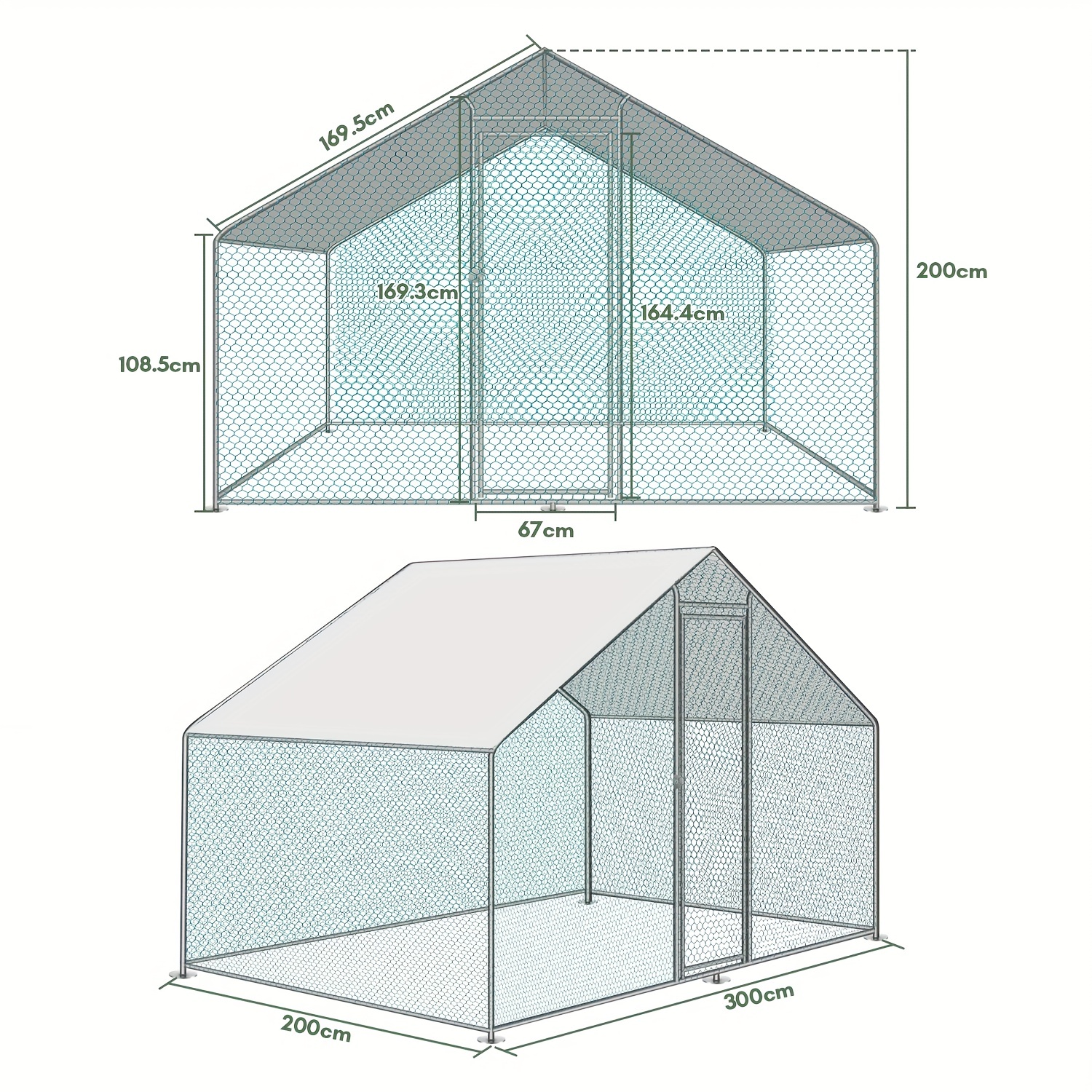 Vrijloopverblijf 3X2/3X3/3X4/3X6/3X8M Vrijloop Dierenverblijf Kippenhok Kooi