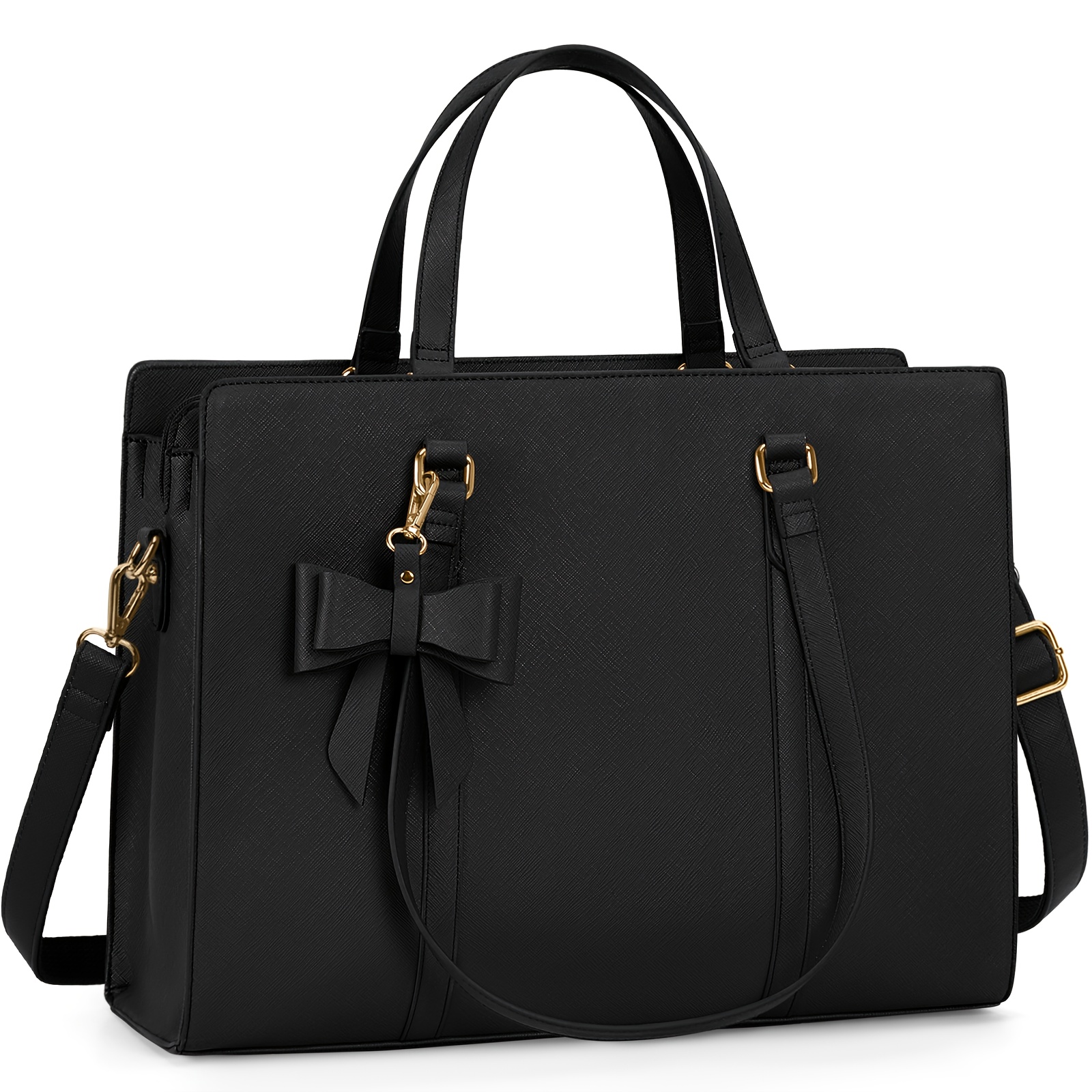 Image of Newhey Handbag Women's Shopper Women's Large Black Bag Women's Laptop Bag 15.6 Inch Synthetic Leather Shoulder Bag Work Bag For Business Work School, Black, Contemporary