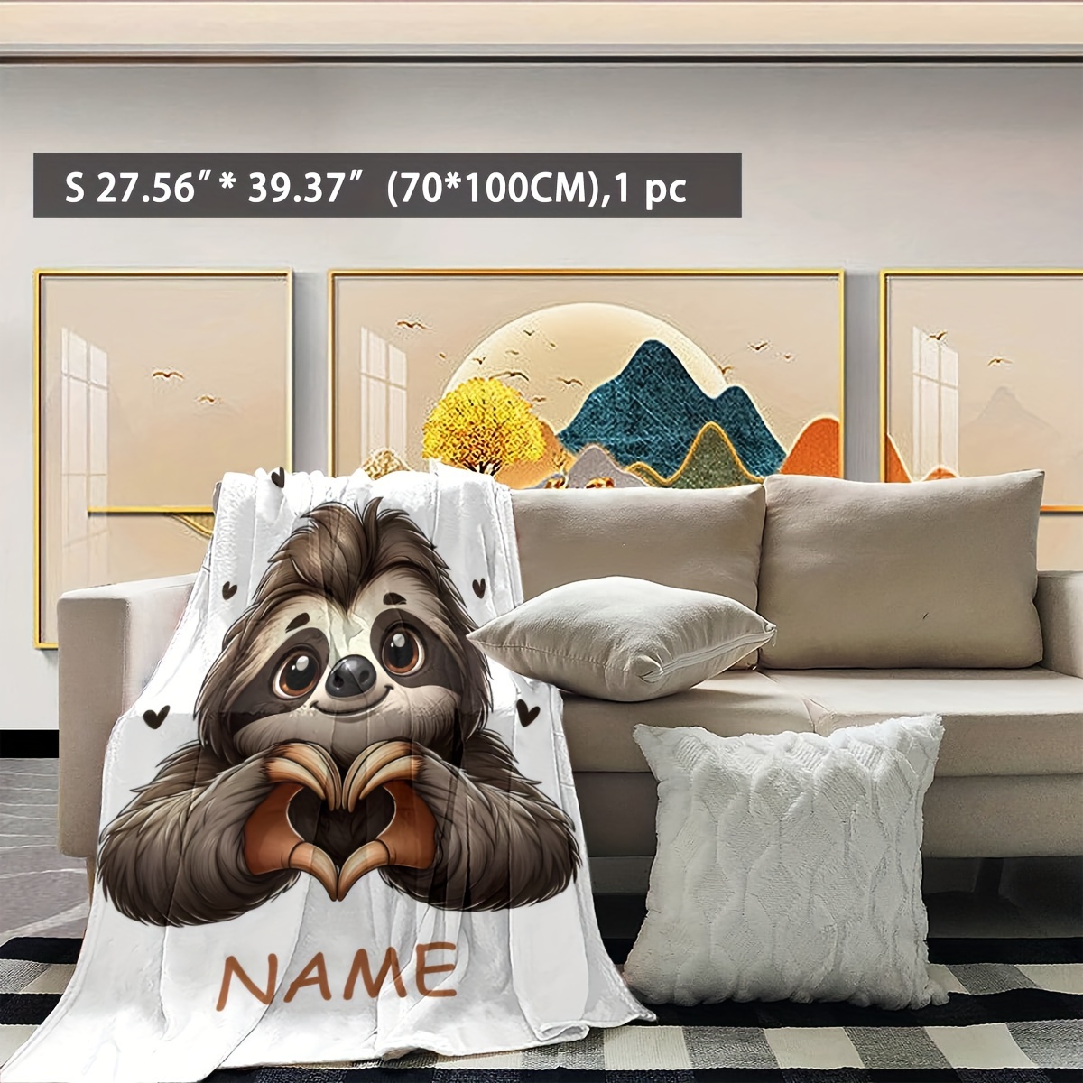 customizable sloth heart gesture name personalized flannel fleece throw blanket cozy plush bed cover for home office sofa use   friendly fabric   quilted blanket for   details 4