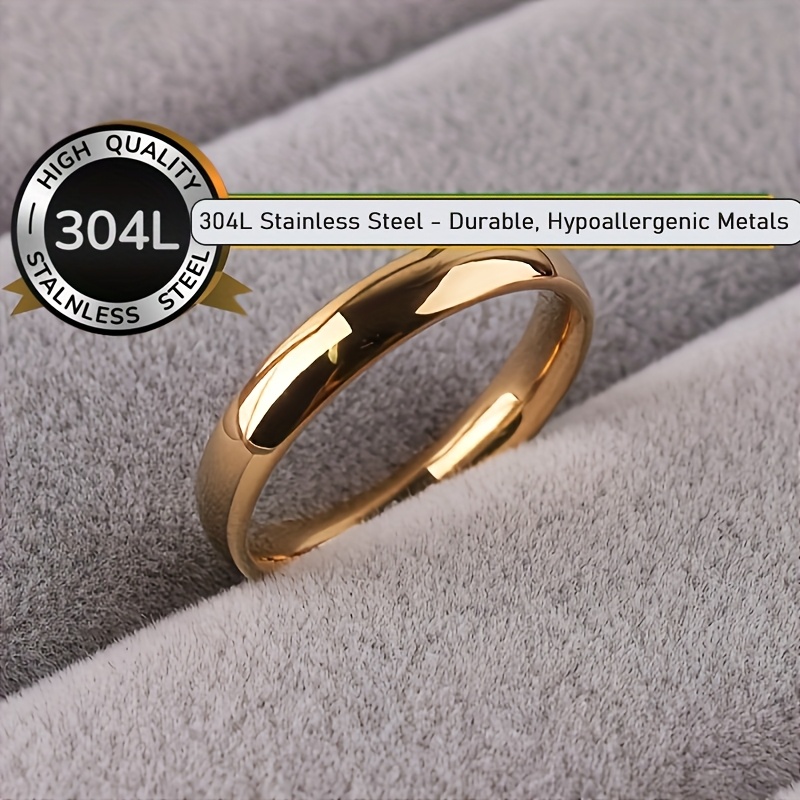 E-shop Mode 18K vergoldeter 4mm breiter goldener 304L Edelstahl Verlobungs- und Hochzeitsringe für Damen und Herren, Valentinstags-Weihnachtsgeschenk