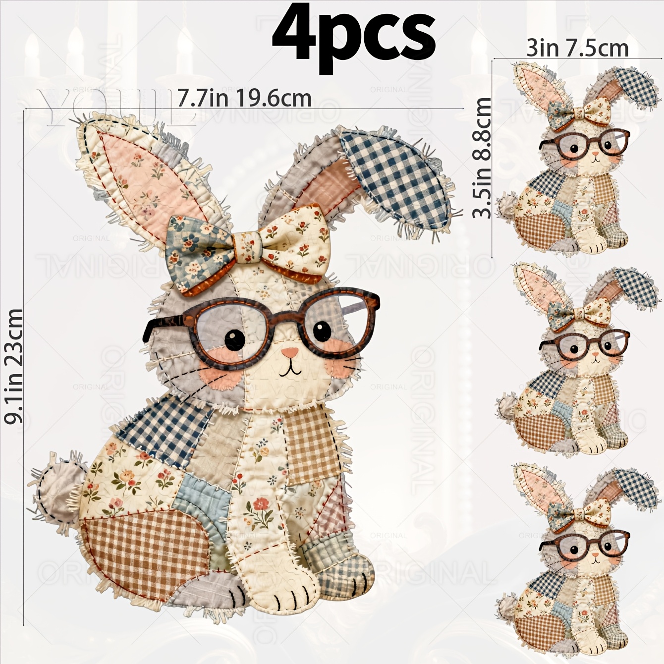 TEMU 4pcs Retro Floral Rabbit Heat Transfer Stickers, Floral And Rabbit Patterns, Washable Decorative Stickers For Clothing, T-shirts, Hoodies,