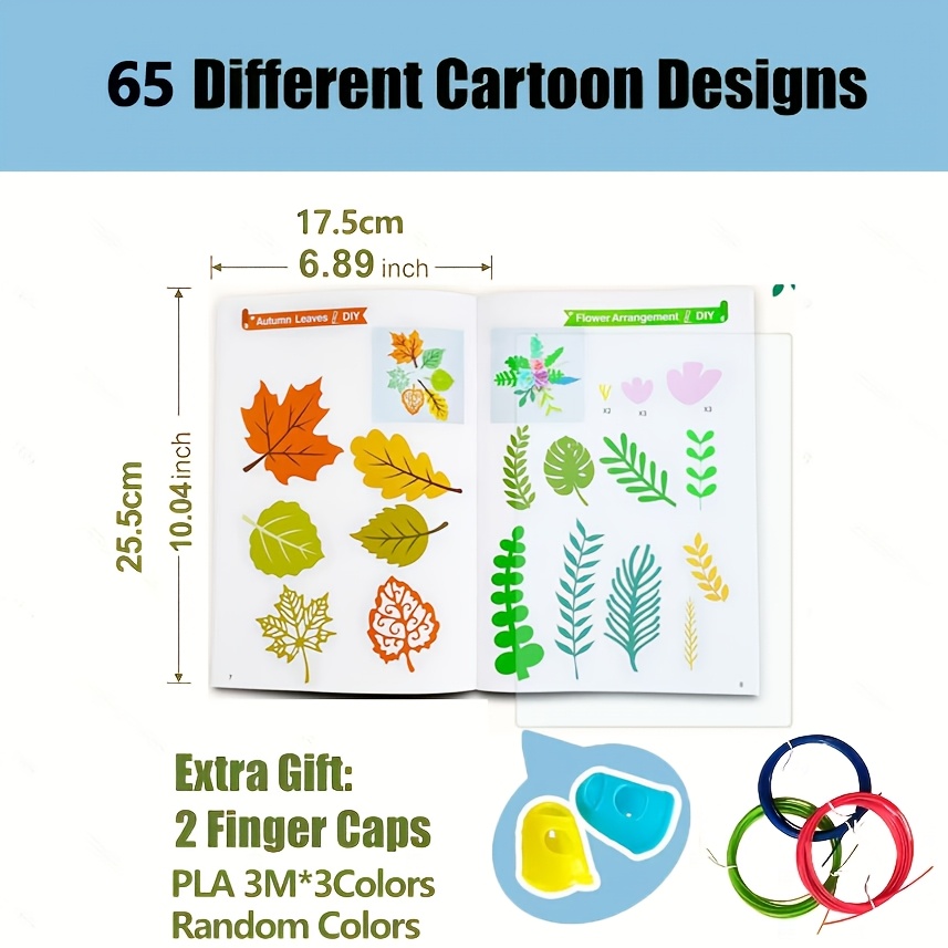 TEMU Reusable 3d Printing Pen Drawing Book With 65 And 44 Patterns - Includes A Transparent Tracing Board, 2 Non-slip Heat-resistant Finger Sleeves,