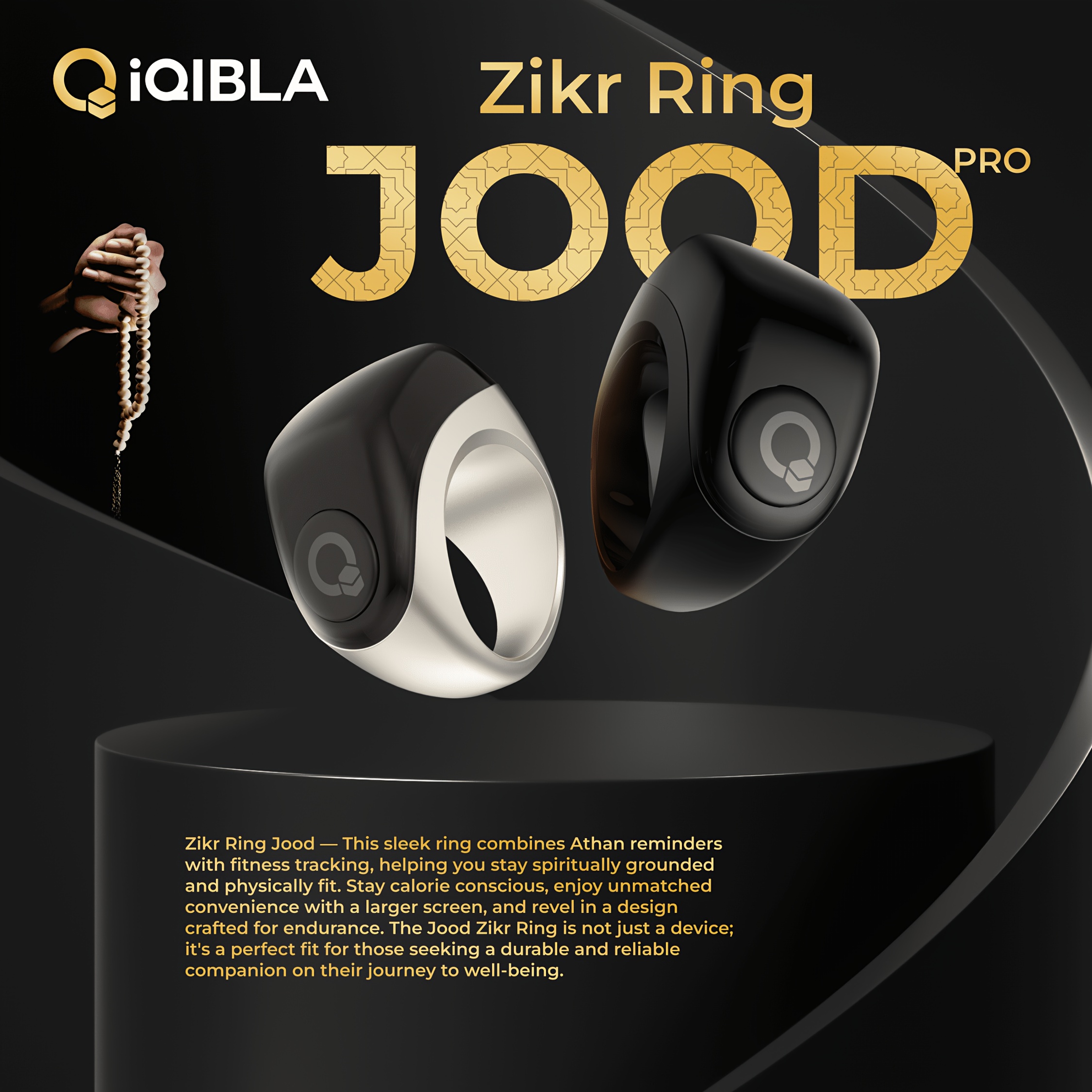 „iQIBLA Smart Zikr Žiedas JOOD Pro | 5 Maldos Laiko Priminimai | Tasbih Išmanusis Skaitiklis | Stipresnis Sekimas iki 65000 Skaičių | iQIBLA Social Life Programėlė | Laisvai Reguliuojamas Tinkamo Dydžio Žiedas“