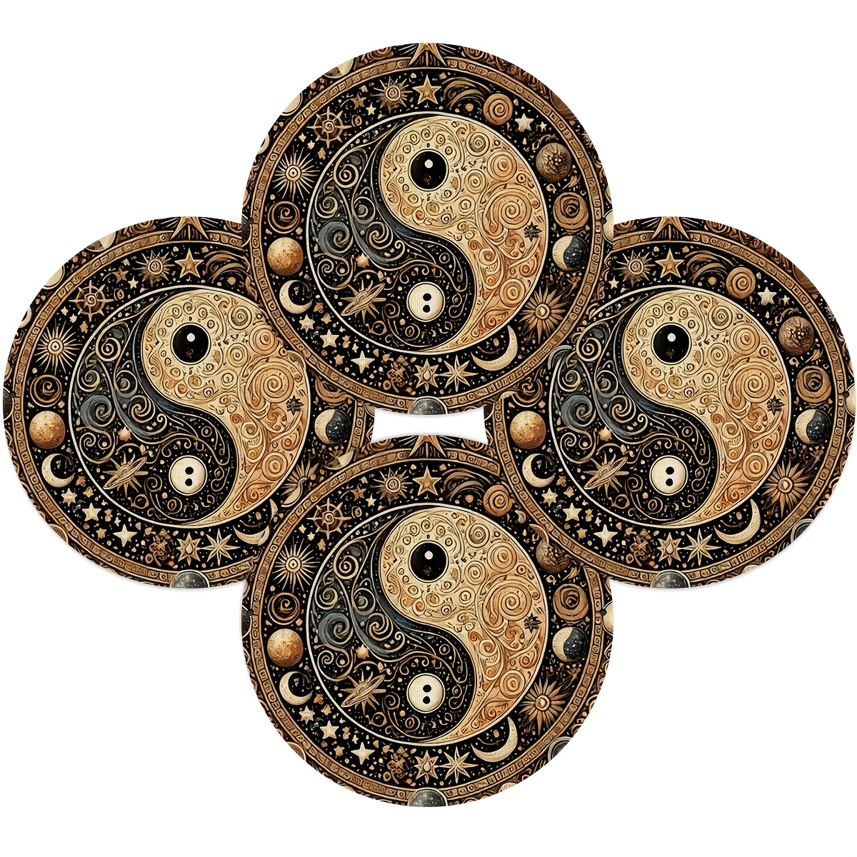 TEMU 4pcs Yin Yang Shui Themed Placemats, Meditation-themed Dining, Vintage , Suitable For Restaurant Decor, Meditation-themed Dining, Gatherings,
