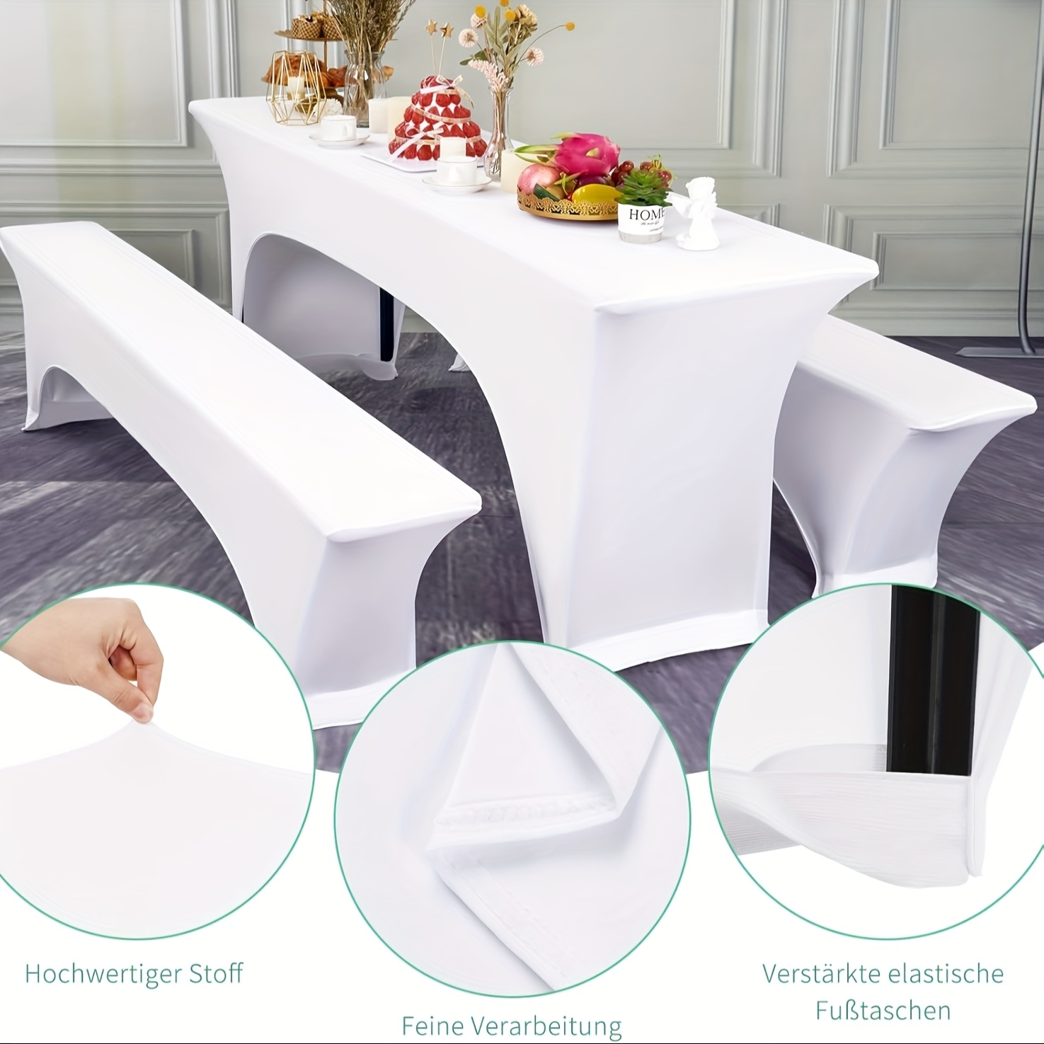 3 stück elastische biertischdecke weiße bierhockerabdeckung