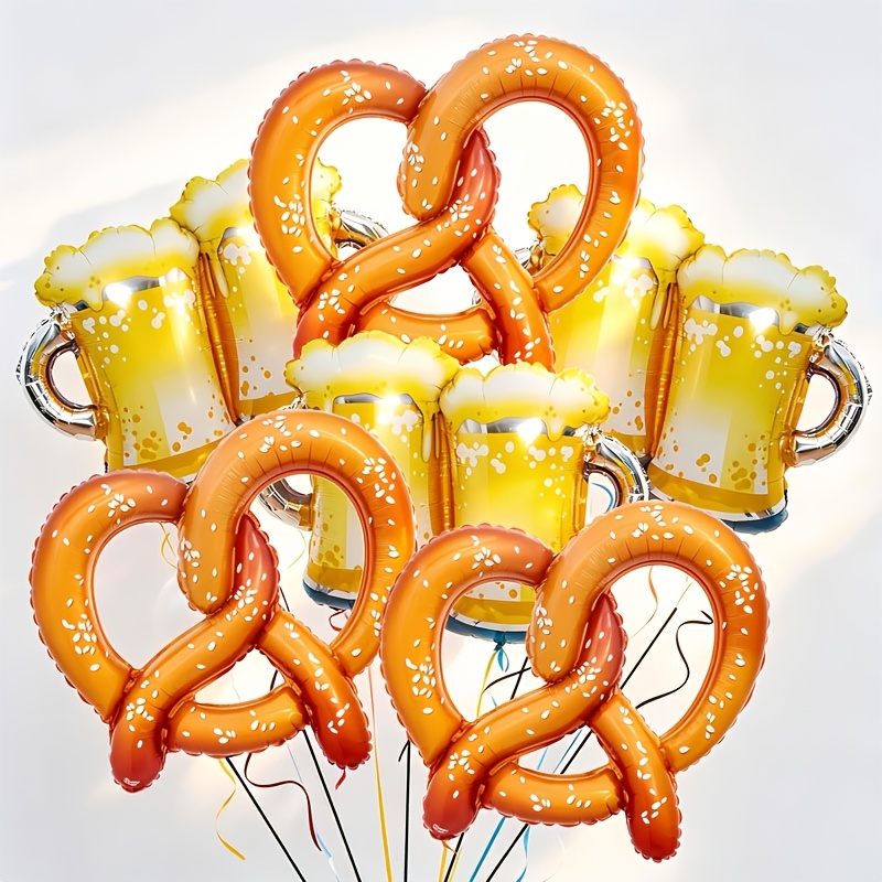 Image of 6pcs Beer Glass And Pretzel Balloon Combination, Munich Oktoberfest, Autumn Oktoberfest, Birthday Party Decoration