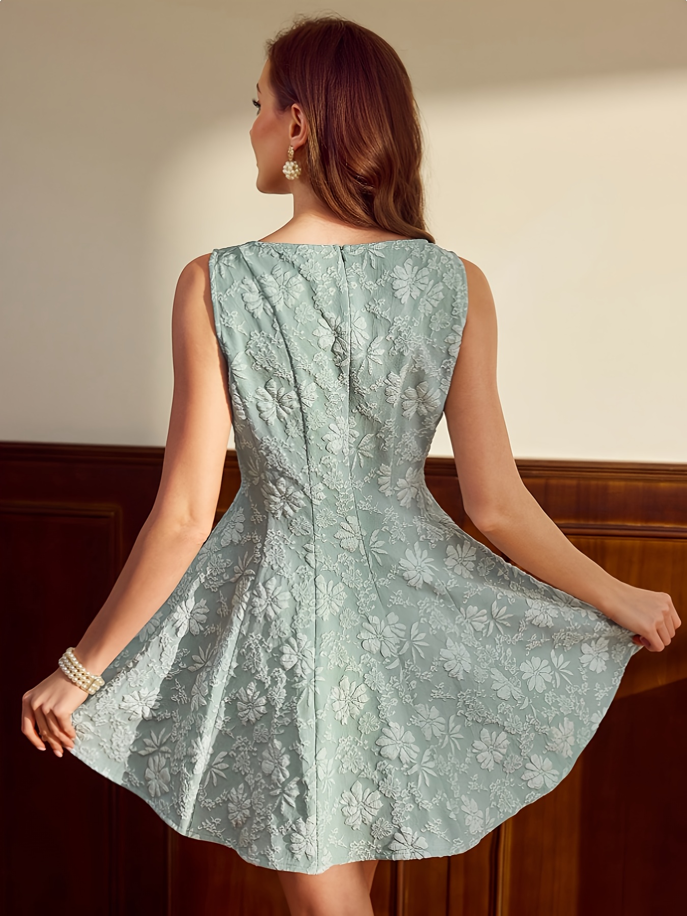 vintage elegant jacquard mini dress sleeveless bodycon green - Temu Bahrain