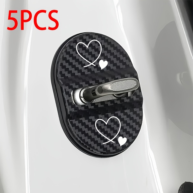 TEMU 5pcs Car Door Lock Cover Protector, Car Door Lock Cover Protector, With Carbon Fiber Texture Design, Featuring Shock Absorption, Noise Reduction