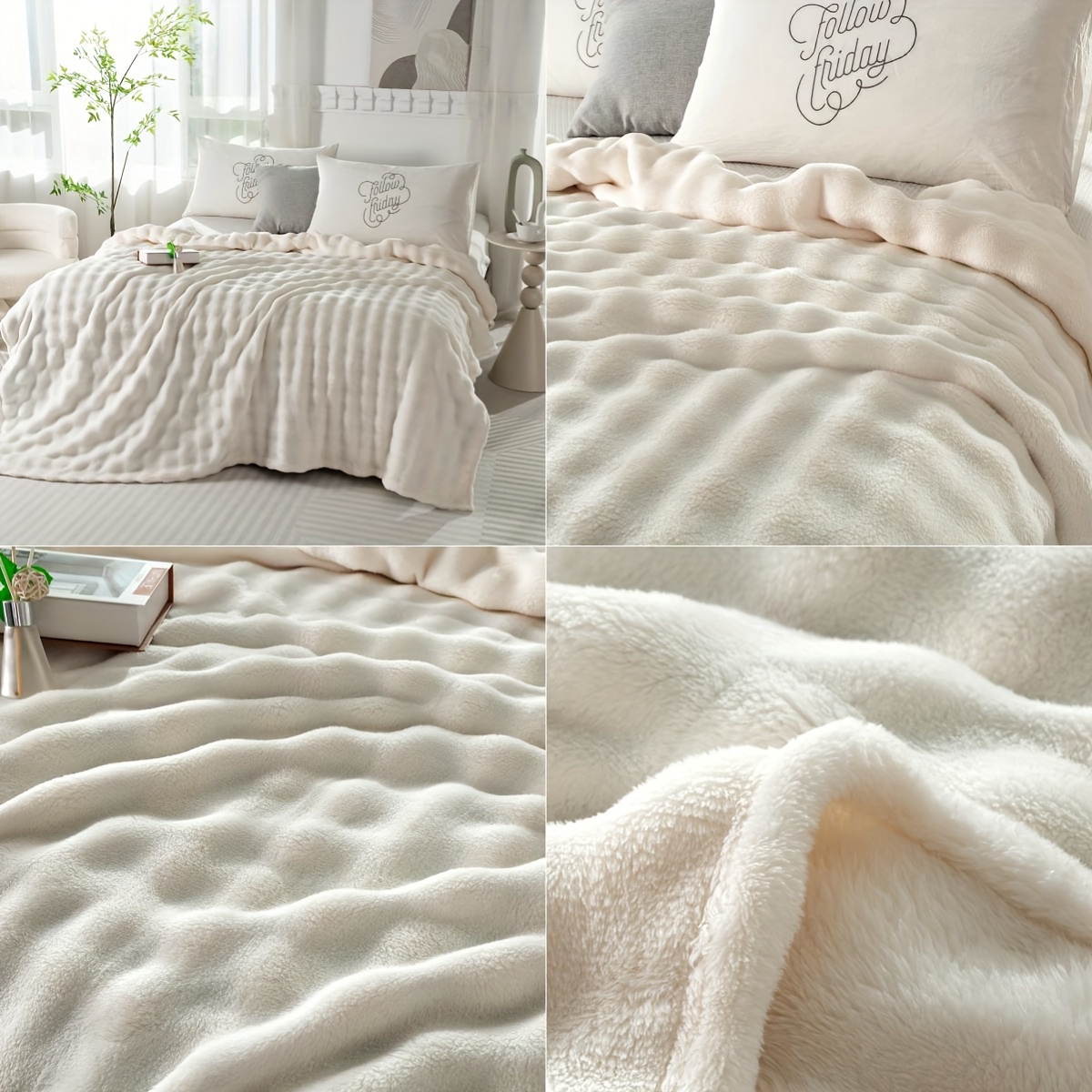 contemporary hypoallergenic polyester bed blanket thick soft   rabbit fur plush throw for bedroom sofa     machine washable multipurpose woven blanket with no   300 350g lightweight all purpose cover details 7