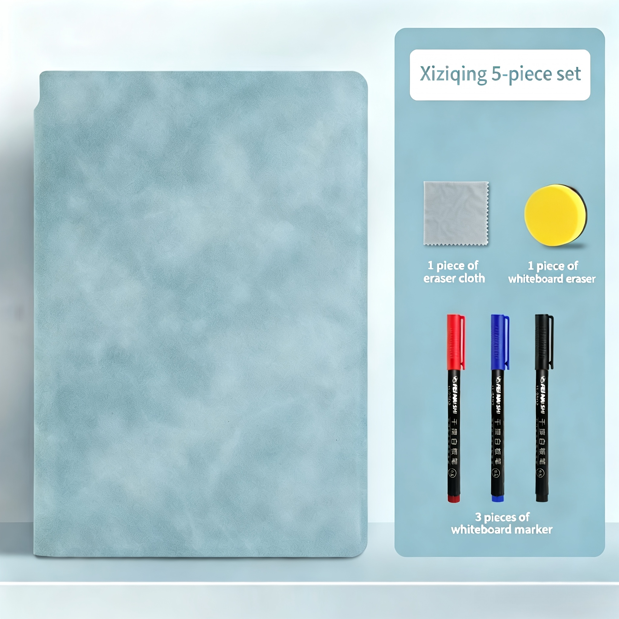 TEMU A5 Reusable Whiteboard Notebook, 5pcs Set With 3 Markers, Eraser & Cloth, Pu Leather-fold Dry Erase Notebook, Portable Erasable Writing Pad For