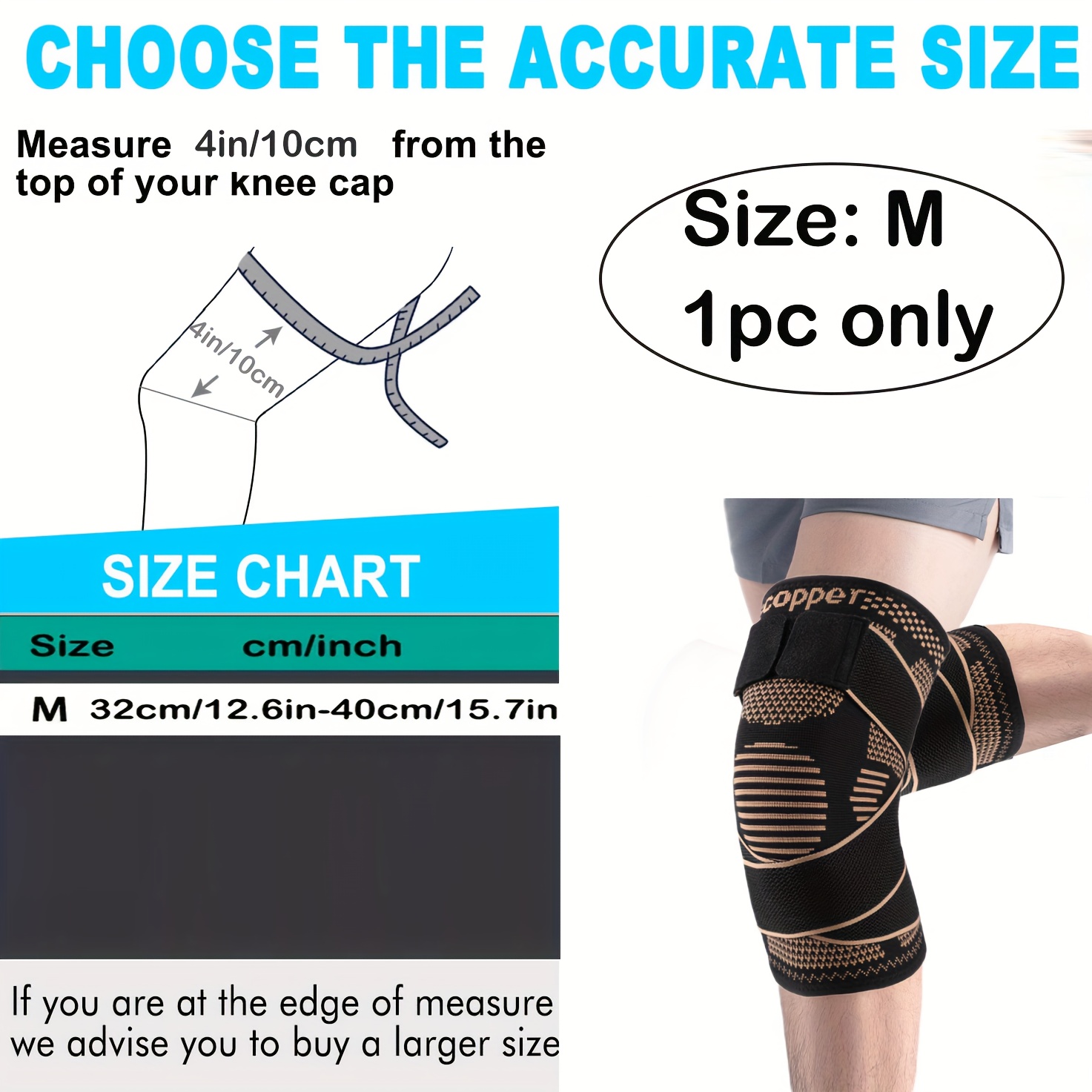 TEMU 1pc Genouillères de compression pour hommes et femmes, genouillères confortables avec sangles, manchons de genou en tissu haute élasticité pour