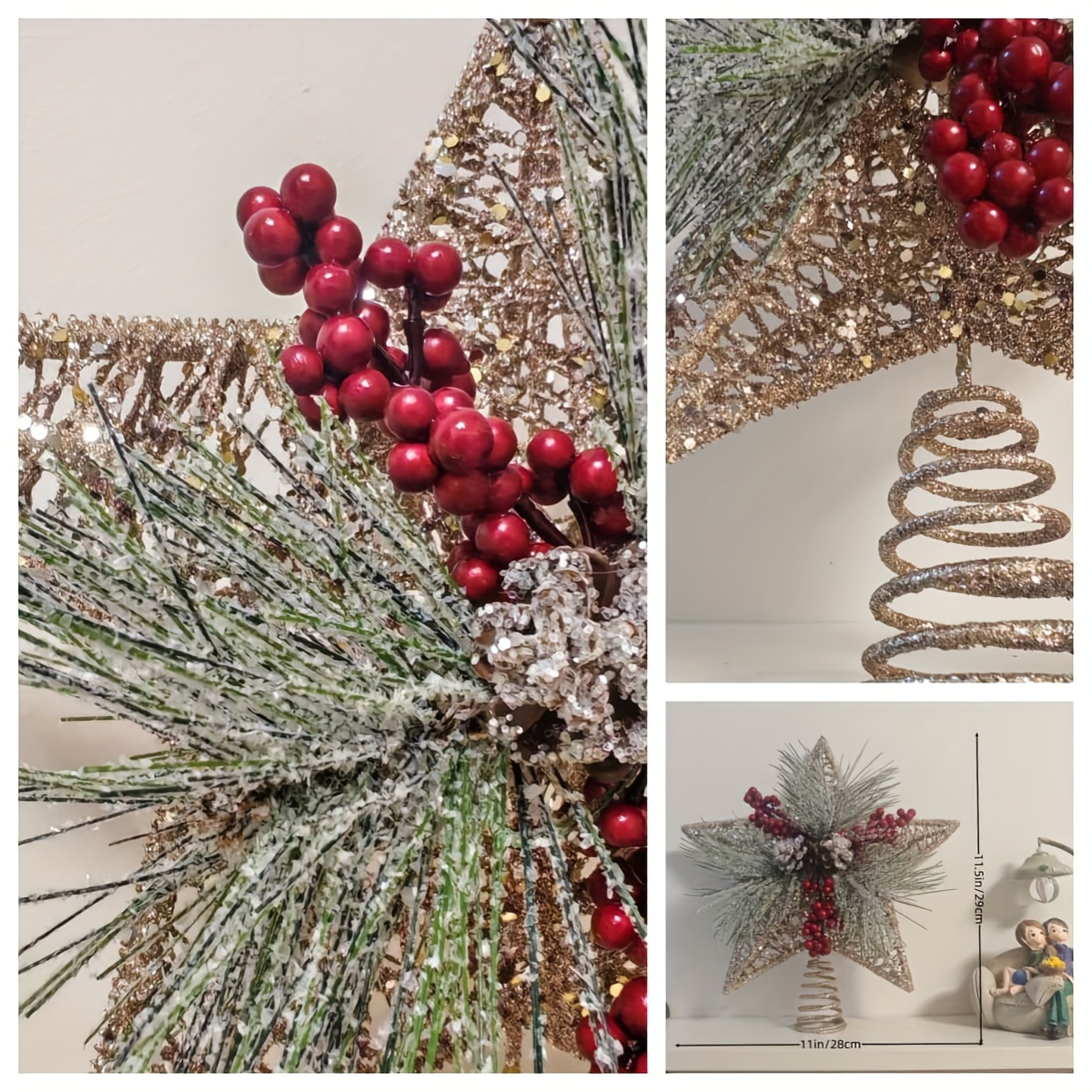 TEMU Christmas Tree Topper Star - 11.5 Inch Decoration For Holiday Party, Winter Season, No Electricity Or Battery Needed