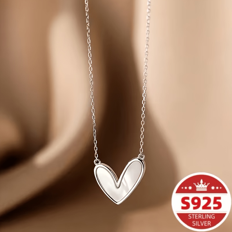 TEMU S925 Pure Silvery Women's Necklace, A Heart-shaped Design For Women, Fashionable, Simple, Elegant And Classic, Suitable For Daily And Holiday