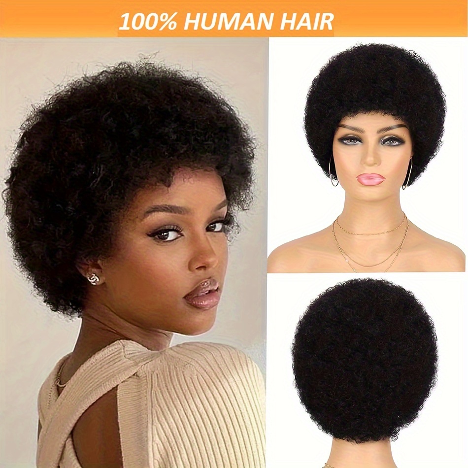 

Afro Human Hair Wig For Women - 200% Density Glueless Cap Basics Style - Fluffy Puff Afro Curly Wigs For Daily And Party Use