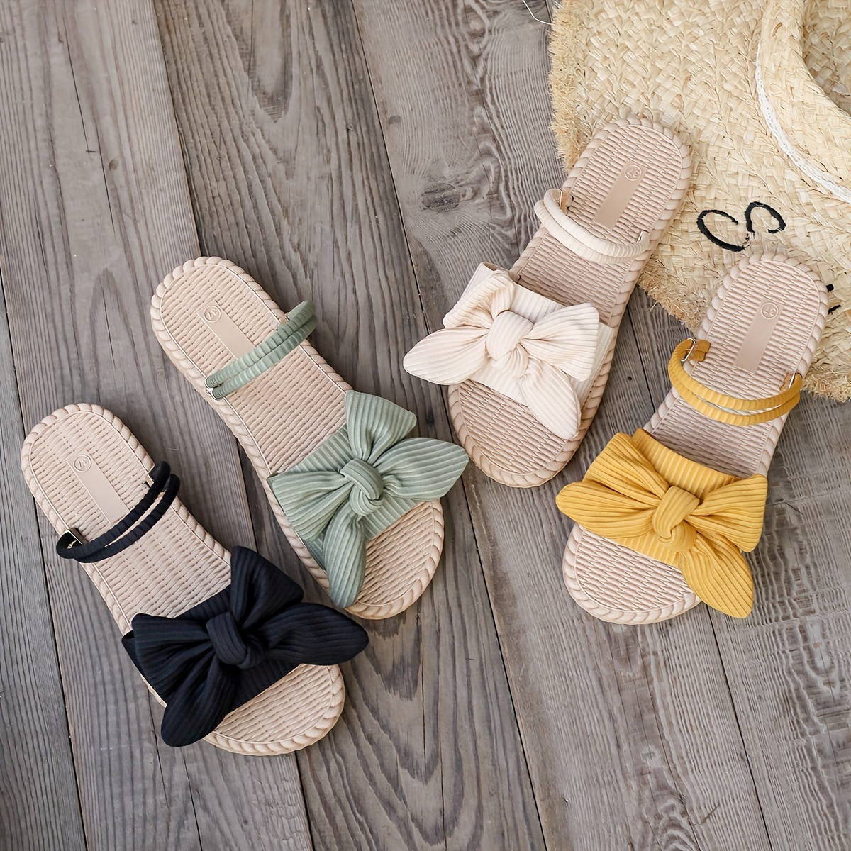 

Women's Bowknot Decor Slide Sandals, Casual Open Toe Flat Summer Shoes, Lightweight Slide Sandals