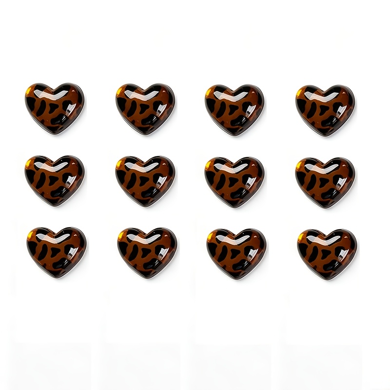 TEMU 12 Leopard Print Heart Shaped Resin Fridge Magnets - Cute Decorations For Kitchen, Office, Whiteboard, Lockers And Dishwashers Perfect For
