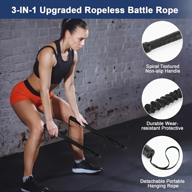 2pcs Heavy-Duty Battle Rope [Heavy-Duty Battle Rope] Portable Spring Steel Fitness Equipment - for Home Gym - Strength and Cardio Training - Adjustable Length - Black - Stylish Design - Durable Construction - All-Season Use