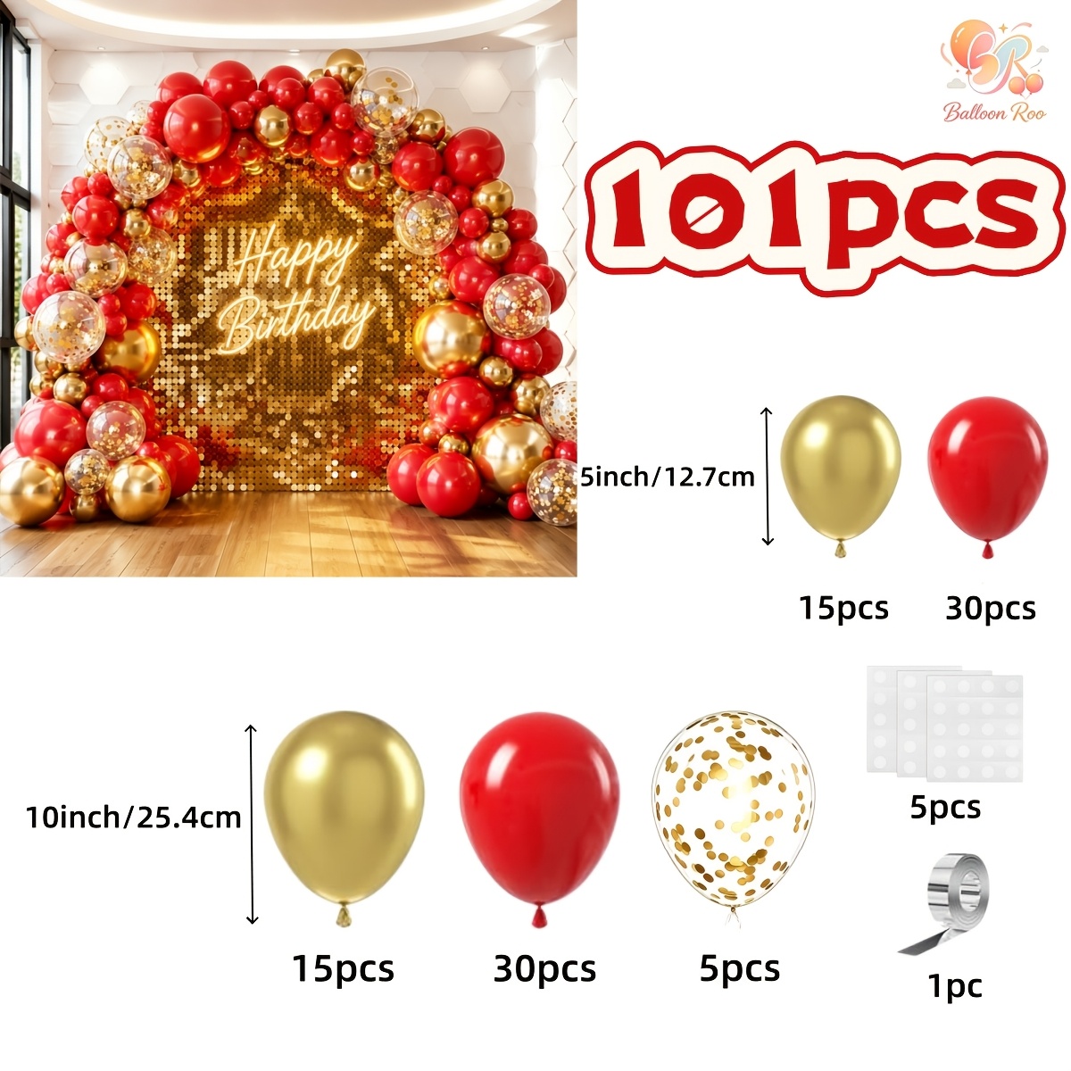 TEMU 101 Red And Sets, Golden Glitter Balloons, Suitable For Valentine's Day, Weddings, Birthdays, Anniversaries, Bridal Showers, Mother's Day, First