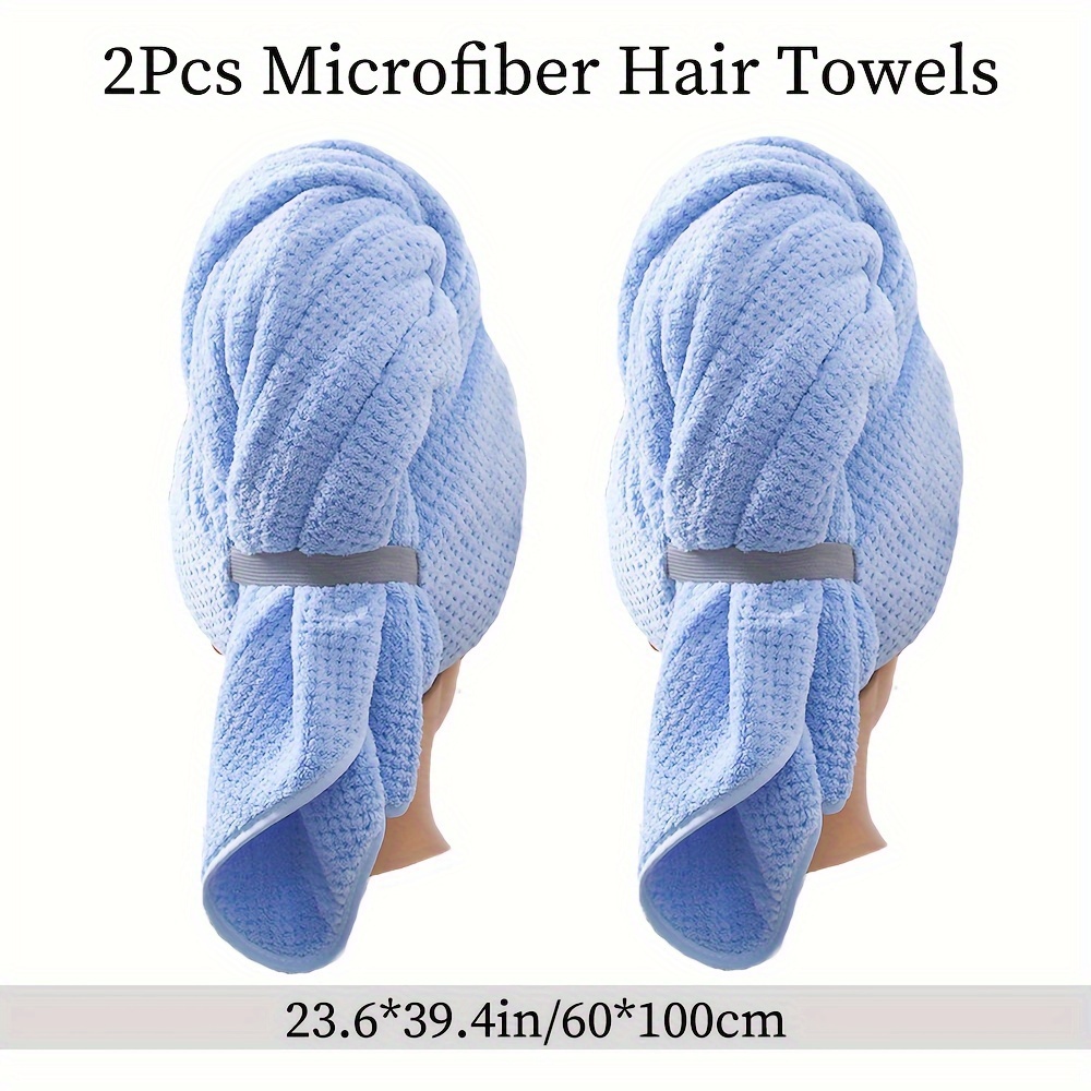 TEMU 2pcs Extra Large Microfiber Hair Towels, Elastic Strap Wraps Hairtowel, Good Absorbency, Soft And Comfortable, Suitable For A Of Hair Types, To