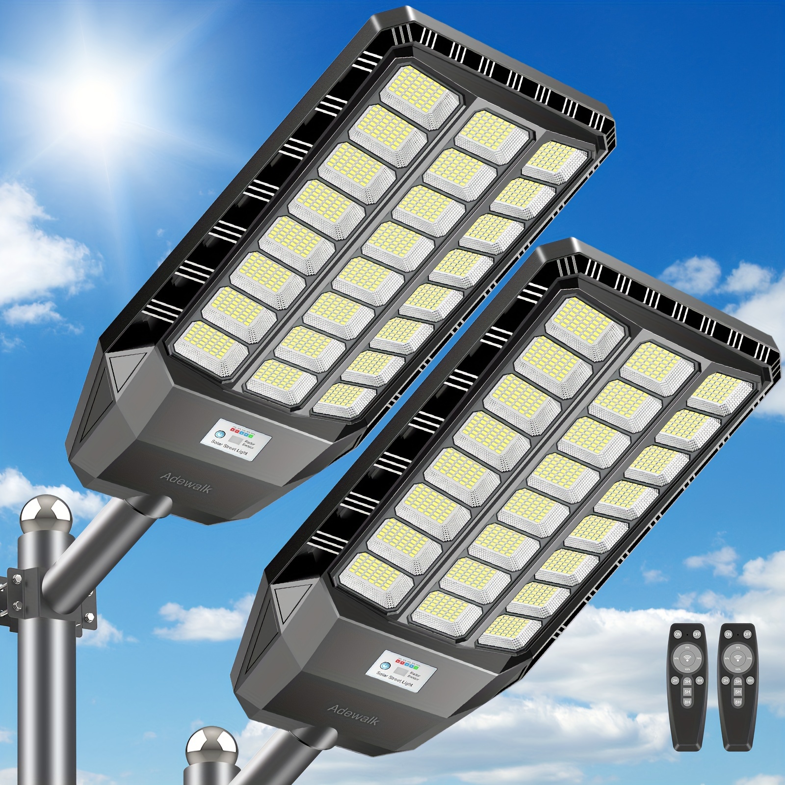 

La076w-2 2pcs 5500w Solar Street Lights, Commercial Solar Street Lights, Outdoor From Dusk To Dawn, With Motion Sensor