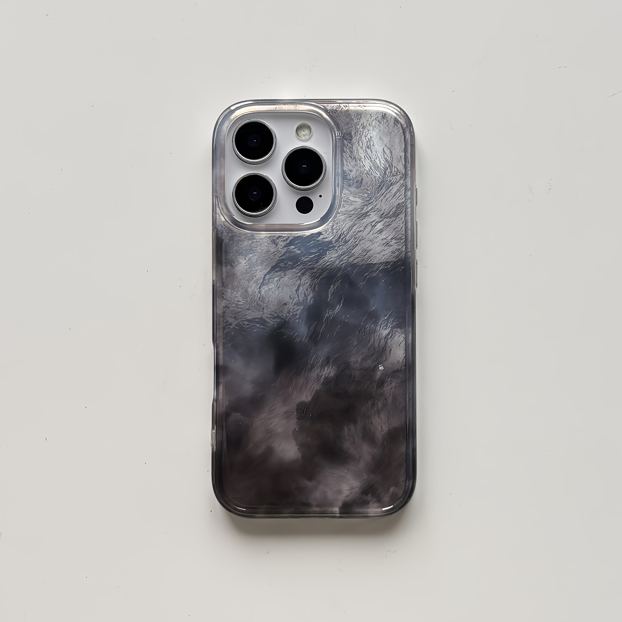TEMU Phone Case: New Fashionable Matte Ink Gray Emerald Agate Red Three-color Contrast Smudged Glossy Texture Large-hole Swirl Protective Phone Case,