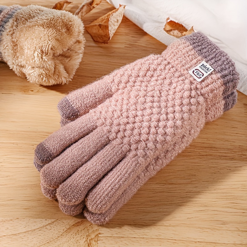 TEMU Winter Warm Touchscreen Gloves For - Five-finger Cold-proof Gloves With Yarn & Added Vevelt, Skiing Gloves, Casual Outdoor Gloves,