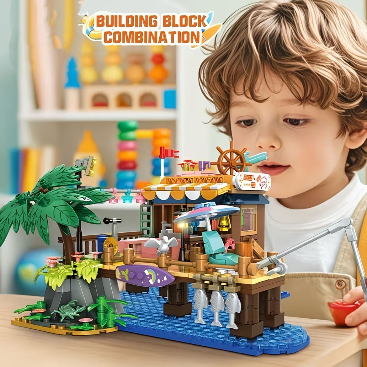 Fun Beach Fishing Pier Building Blocks Set