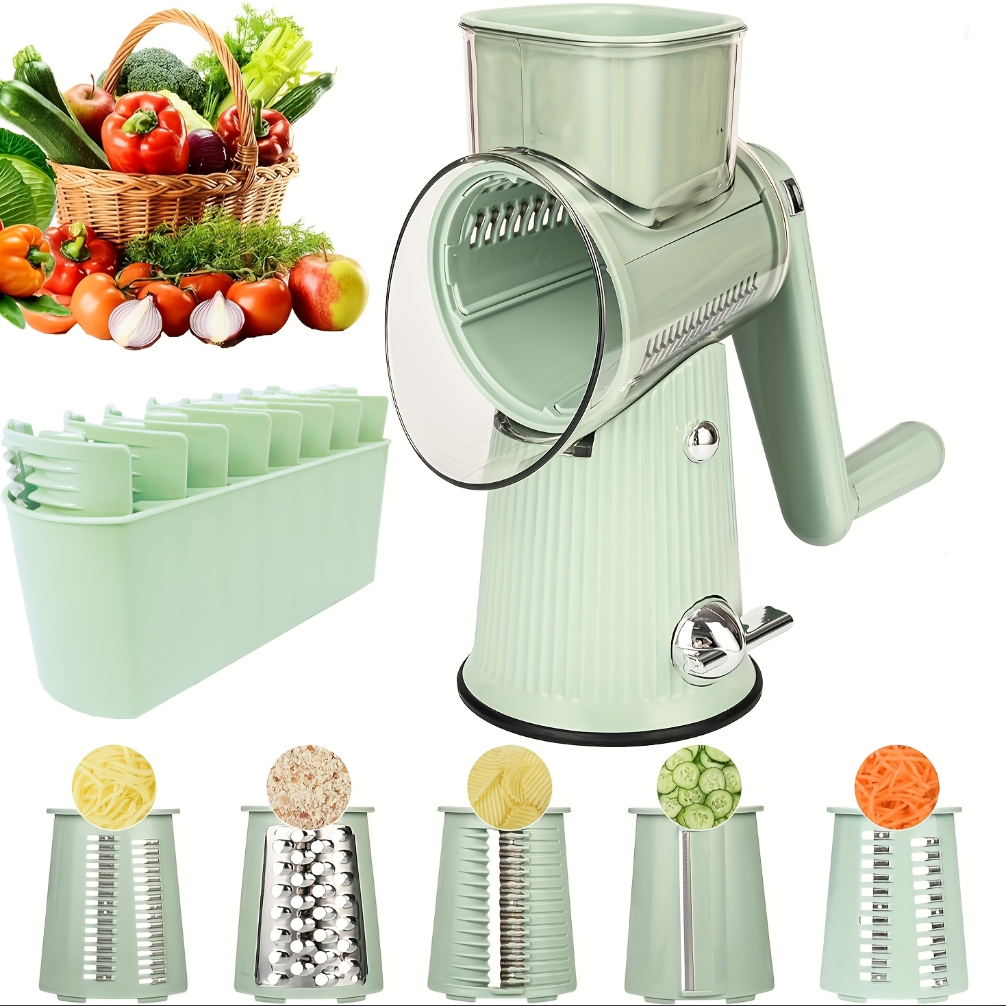 

5in 1 Vegetables Rotary Mandoline Vegetable Fruit Cutter Grater Kitchen Gadget