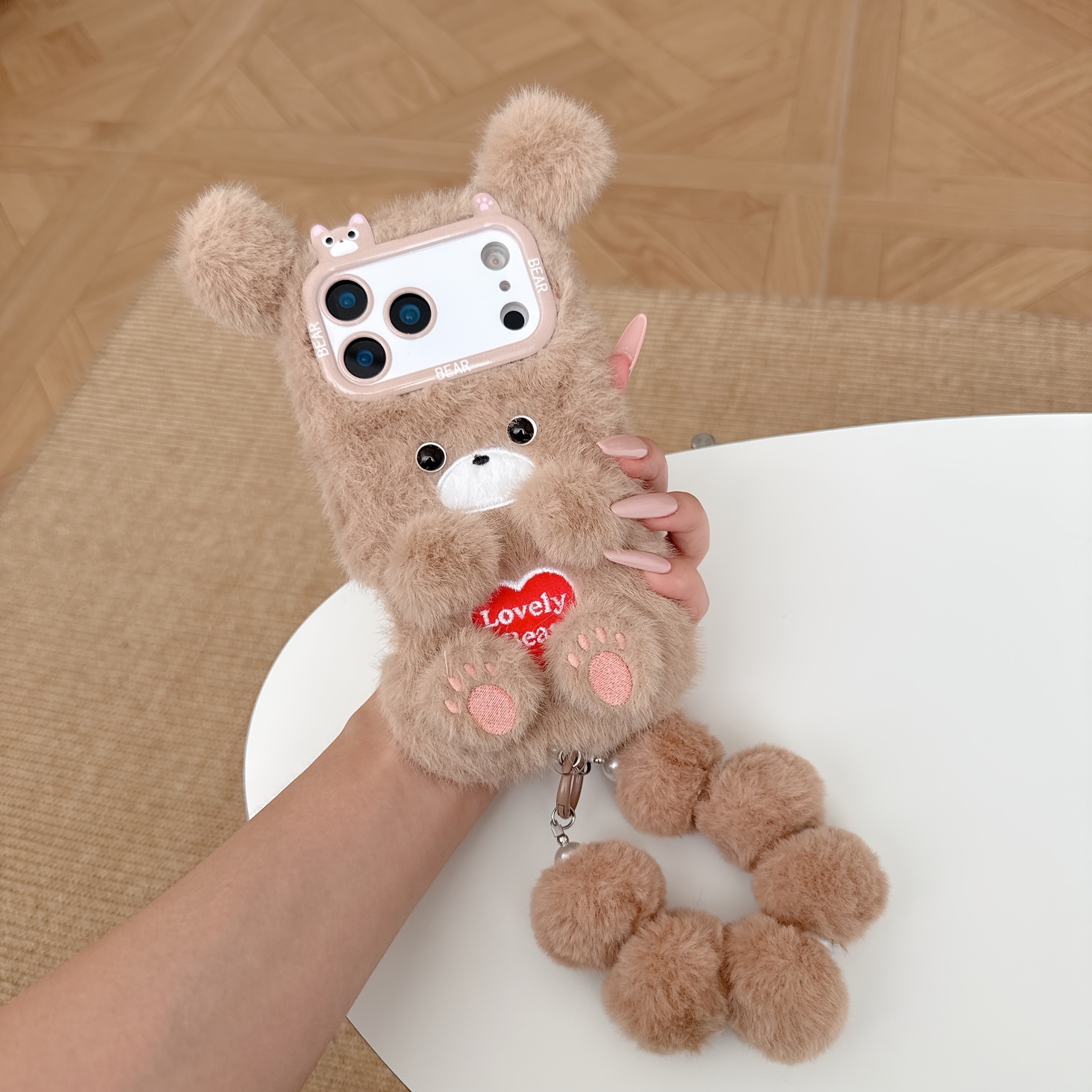 TEMU Coque de téléphone - Coque de téléphone en peluche avec motif de cœur et de dessin avec dragonne pour Iphone 11 12 13 17 Pro Max