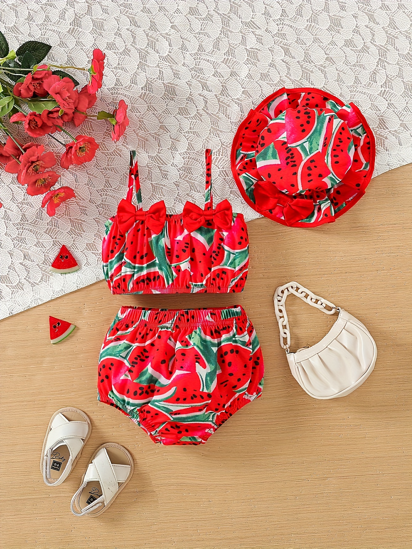 girls' spring/summer fashion cute fruit print halter bow hip