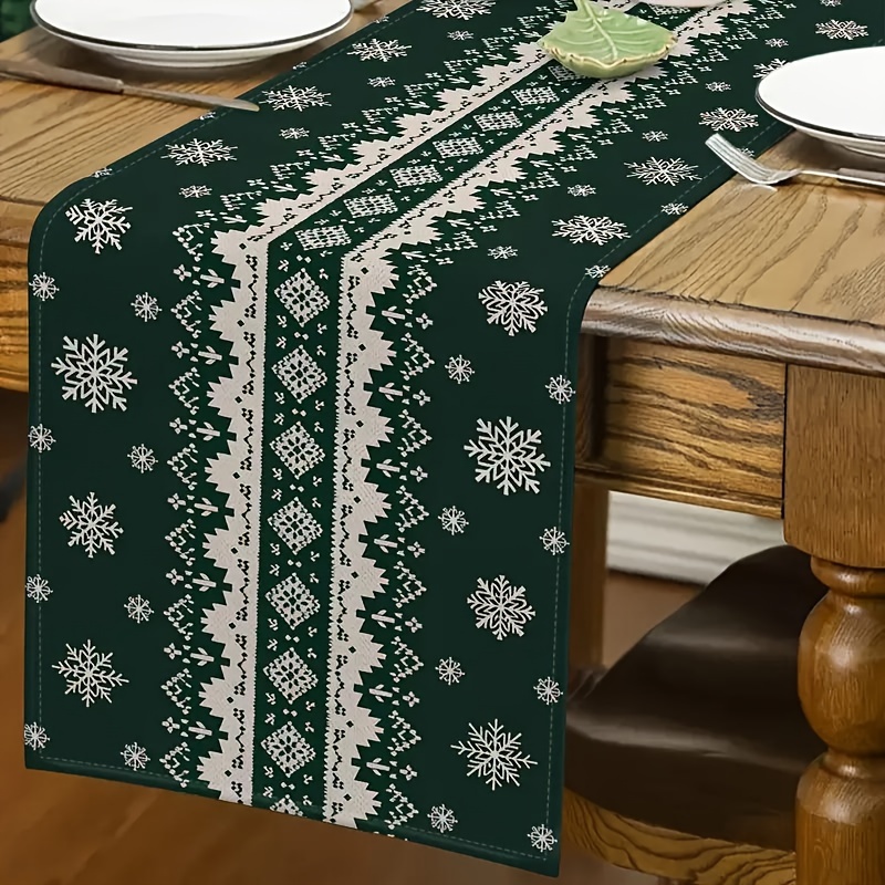 

1pc, Jit Christmas Snowflake Table Runner, Elegant Polyester Tablecloth, Festive Decor, Home & Kitchen Decor, Restaurant & Party Decoration, Rectangular, Woven Cover