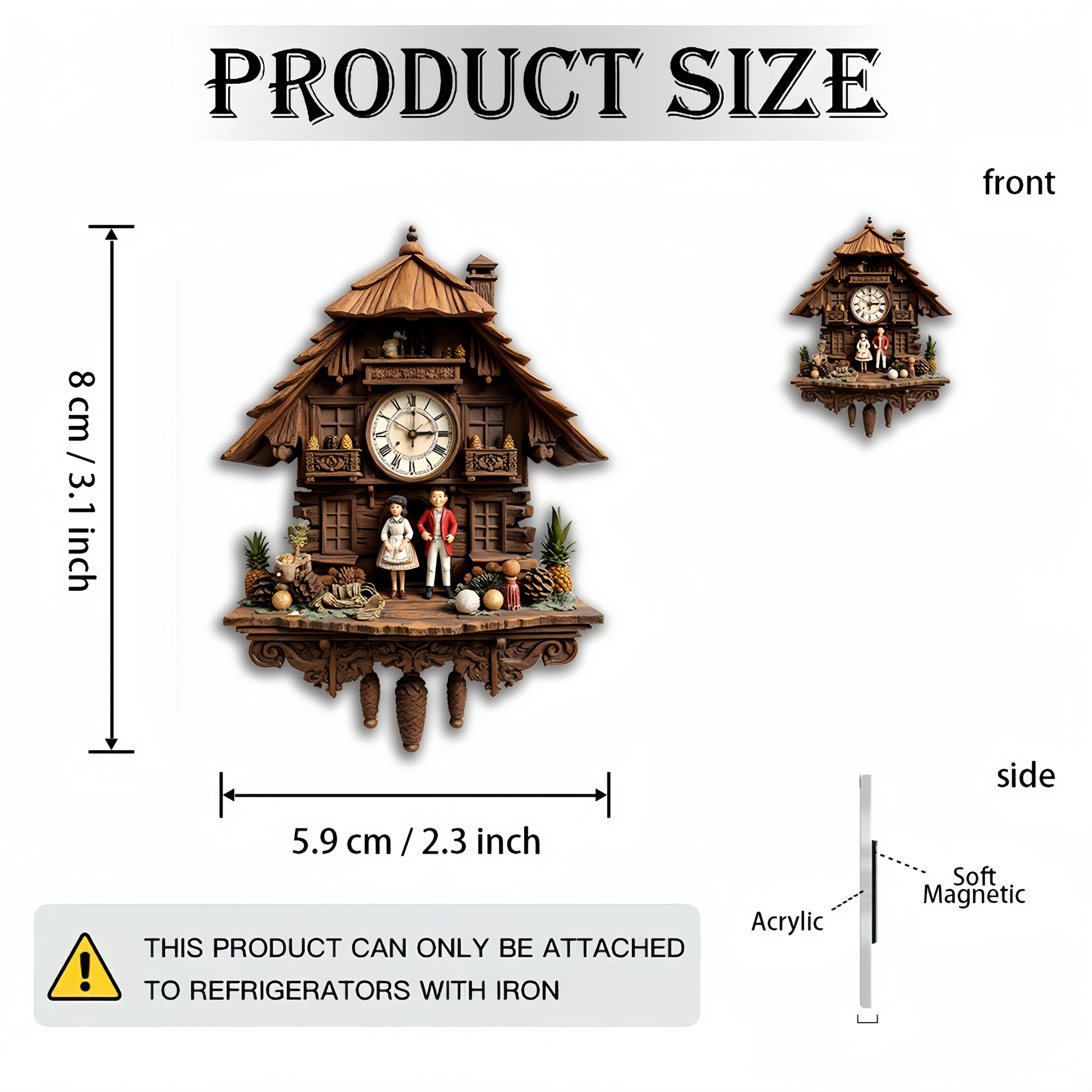 TEMU 1pc Retro Woodpecker Clock Magnet - Countryside Thatched Statue, Acrylic And Rubber Soft Magnet, For Home Decor, Thanksgiving, Christmas
