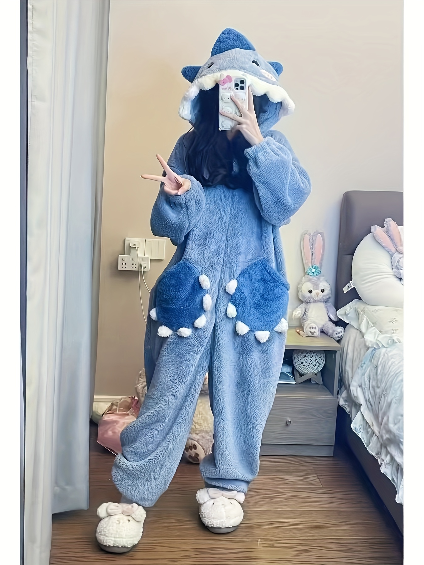 sweet cute shark themed hooded onesie women suitable autumn Temu