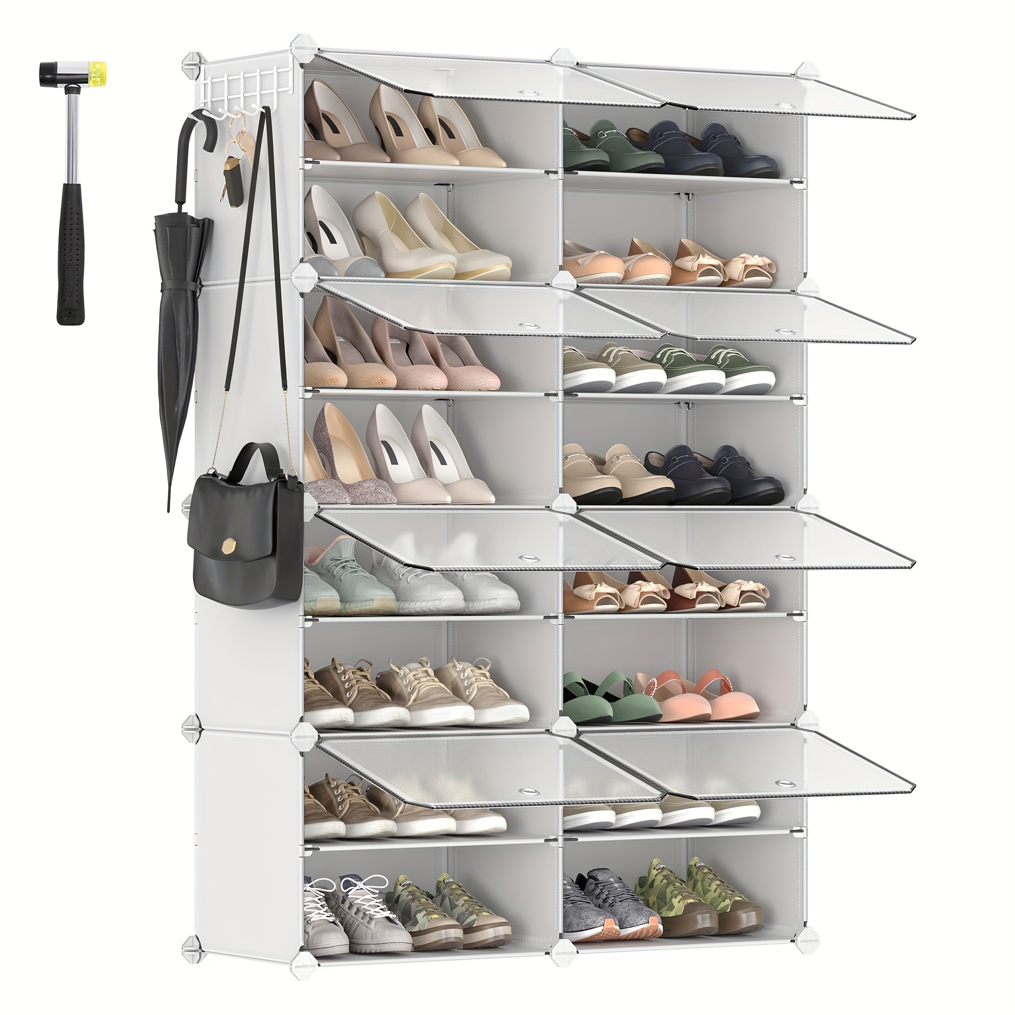 

Songmics Shoe Rack, 8 Cubes Shoe Organizer With Doors, 32 Pair Plastic Shoe Storage Cabinet, For Bedroom, Entryway, Steel Frame, Plastic Panel