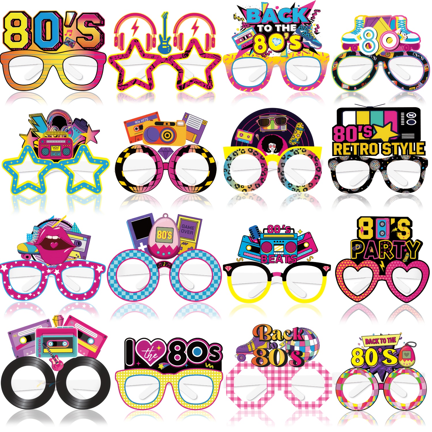 TEMU 16 pièces, Accessoires de pour Fête, Décorations de Fête Années 80, Lunettes en Papier Décoratives pour Fête Années 80, Diverses Lunettes