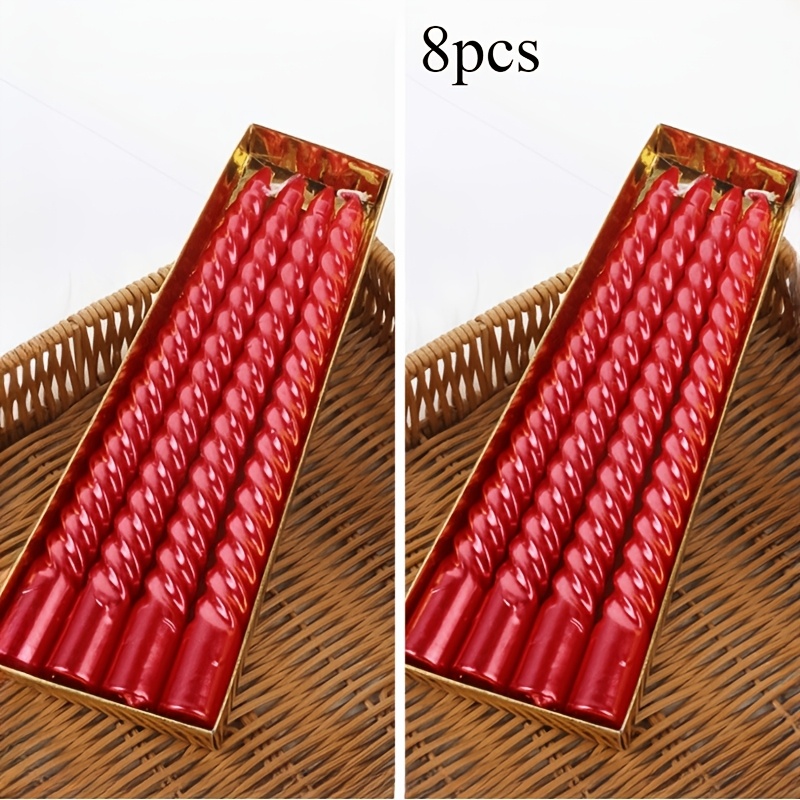 Image of 8pcs European-style Long-stem Colored Threaded Candlestick Candles, For Home Romantic Dinners And Wedding Candles. Suitable For Christmas, Halloween, And Valentine's Day Scenes