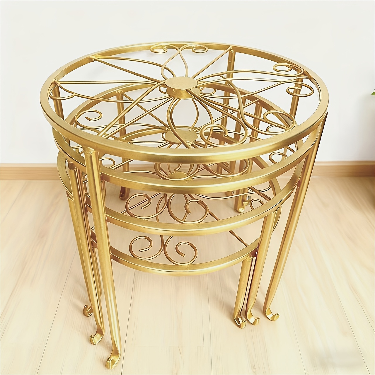 3pcs luxury golden plant stands iron kickstand with irregular shape metal top for enhancing  